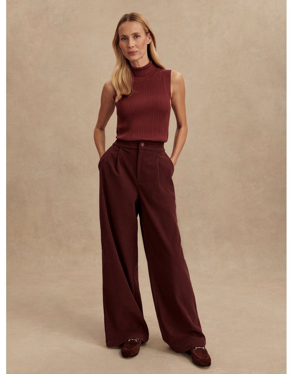 Young Ideas/Henmores - Anastasia Rib Knit Sleeveless Tank - New Maroon - XS