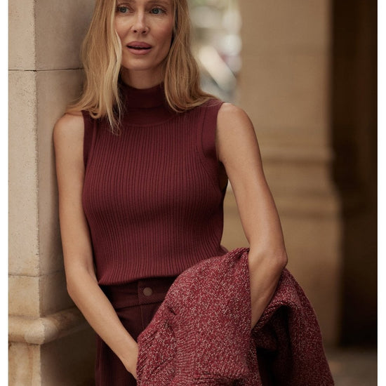 Young Ideas/Henmores - Anastasia Rib Knit Sleeveless Tank - New Maroon - XS