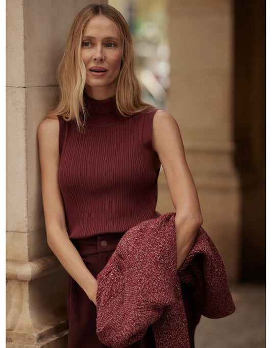 Young Ideas/Henmores - Anastasia Rib Knit Sleeveless Tank - New Maroon - XS