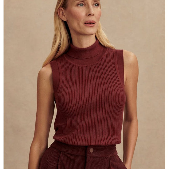 Young Ideas/Henmores - Anastasia Rib Knit Sleeveless Tank - New Maroon - XS