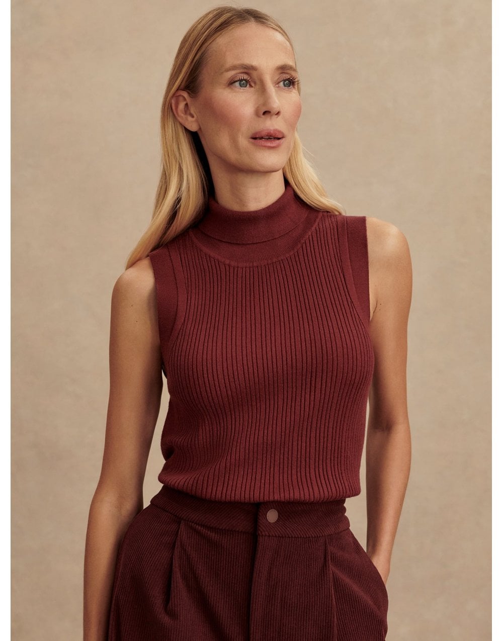 Young Ideas/Henmores - Anastasia Rib Knit Sleeveless Tank - New Maroon - XS