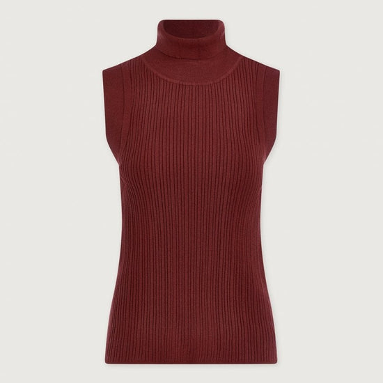 Young Ideas/Henmores - Anastasia Rib Knit Sleeveless Tank - New Maroon - XS
