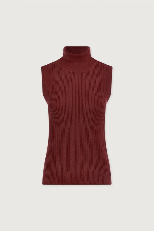 Young Ideas/Henmores - Anastasia Rib Knit Sleeveless Tank - New Maroon - XS