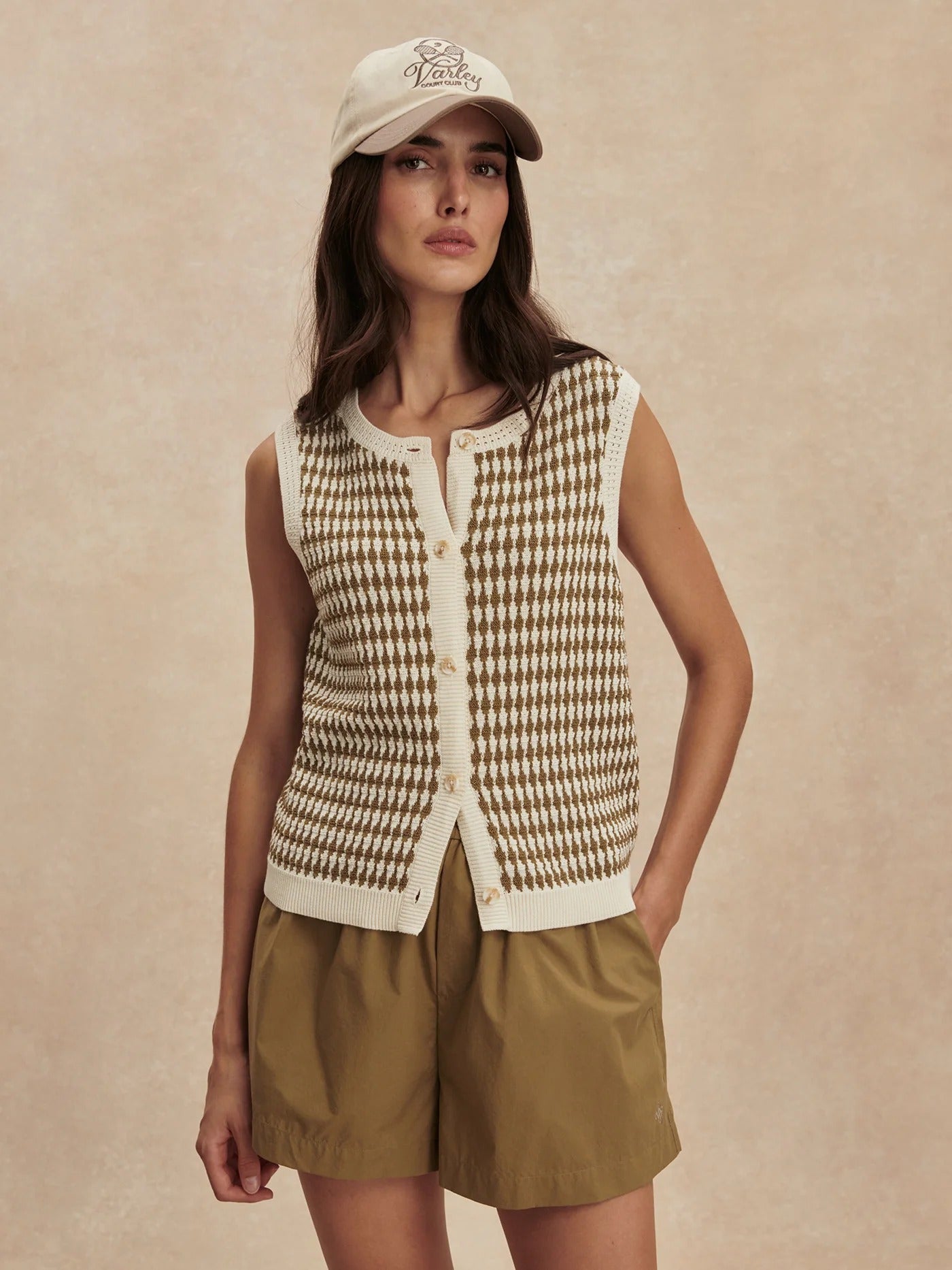Young Ideas & Henmores - Aura Printed Sleeveless Knit - Egret/Golden Olive - XS