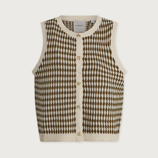 Young Ideas & Henmores - Aura Printed Sleeveless Knit - Egret/Golden Olive - XS