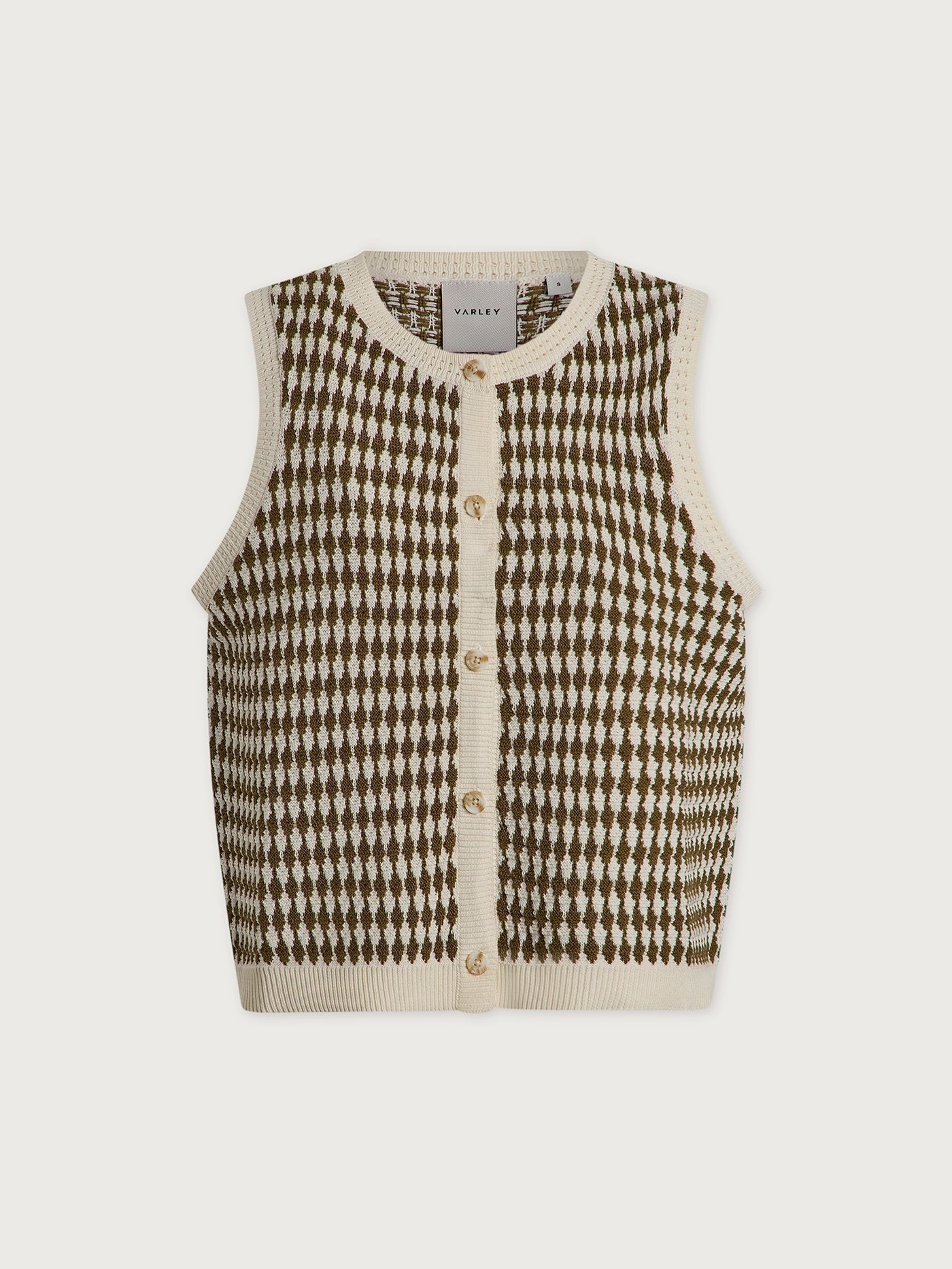 Young Ideas & Henmores - Aura Printed Sleeveless Knit - Egret/Golden Olive - XS