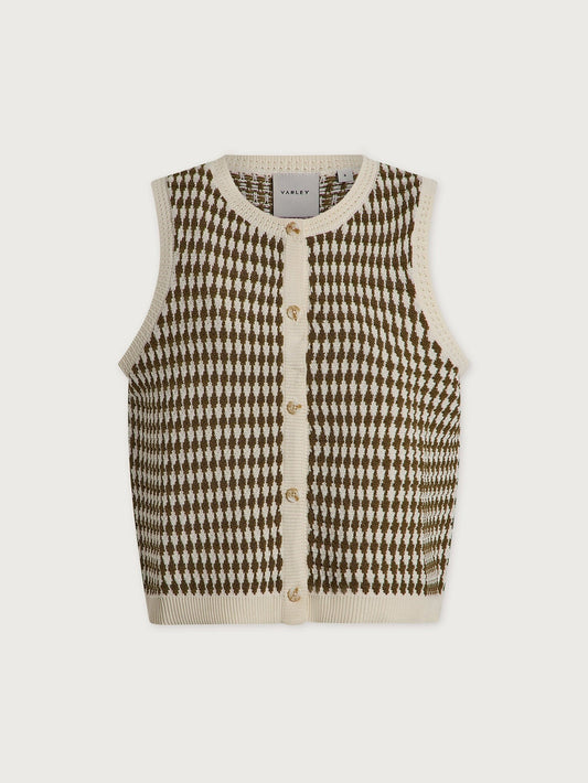 Young Ideas & Henmores - Aura Printed Sleeveless Knit - Egret/Golden Olive - XS