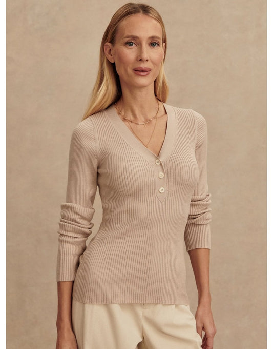 Young Ideas/Henmores - Blanca V Neck Rib Knit Top - Cement - XS