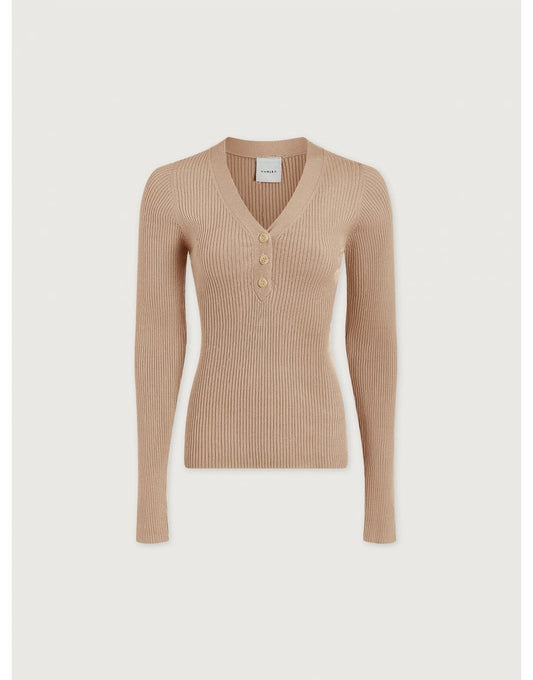 Young Ideas/Henmores - Blanca V Neck Rib Knit Top - Cement - XS