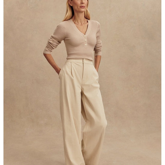 Young Ideas/Henmores - Blanca V Neck Rib Knit Top - Cement - XS