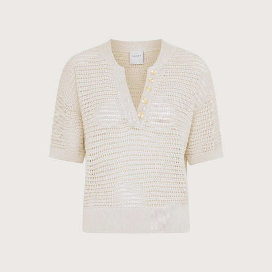 Young Ideas & Henmores - Callie Buttoned Short Sleeve Knit - Egret - XXS