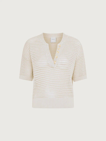 Young Ideas & Henmores - Callie Buttoned Short Sleeve Knit - Egret - XXS