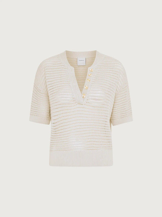 Young Ideas & Henmores - Callie Buttoned Short Sleeve Knit - Egret - XXS