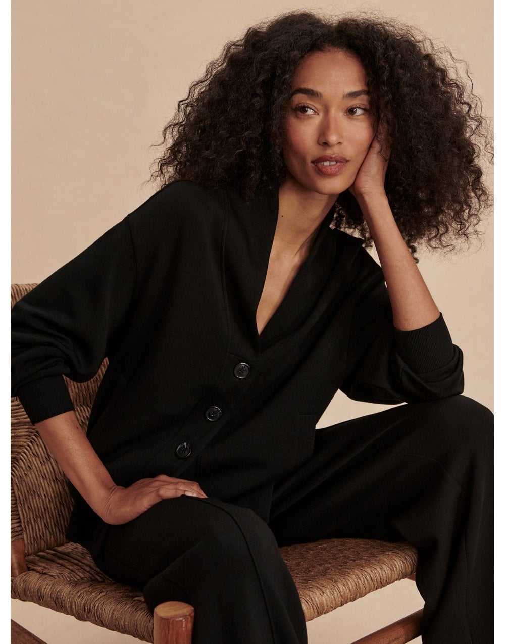 Young Ideas/Henmores - Celeste Button Through Sweat - Black - XS