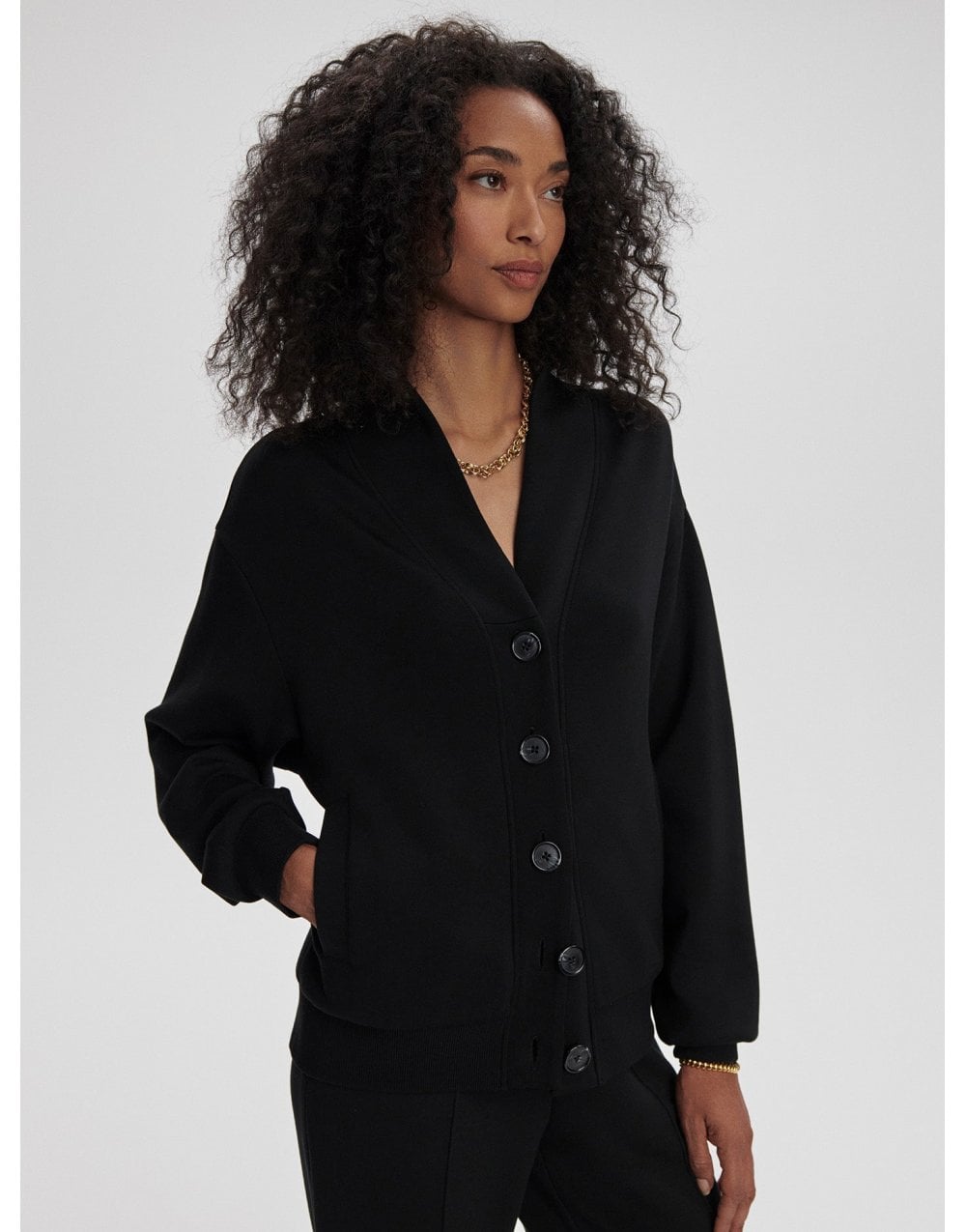 Young Ideas/Henmores - Celeste Button Through Sweat - Black - XS