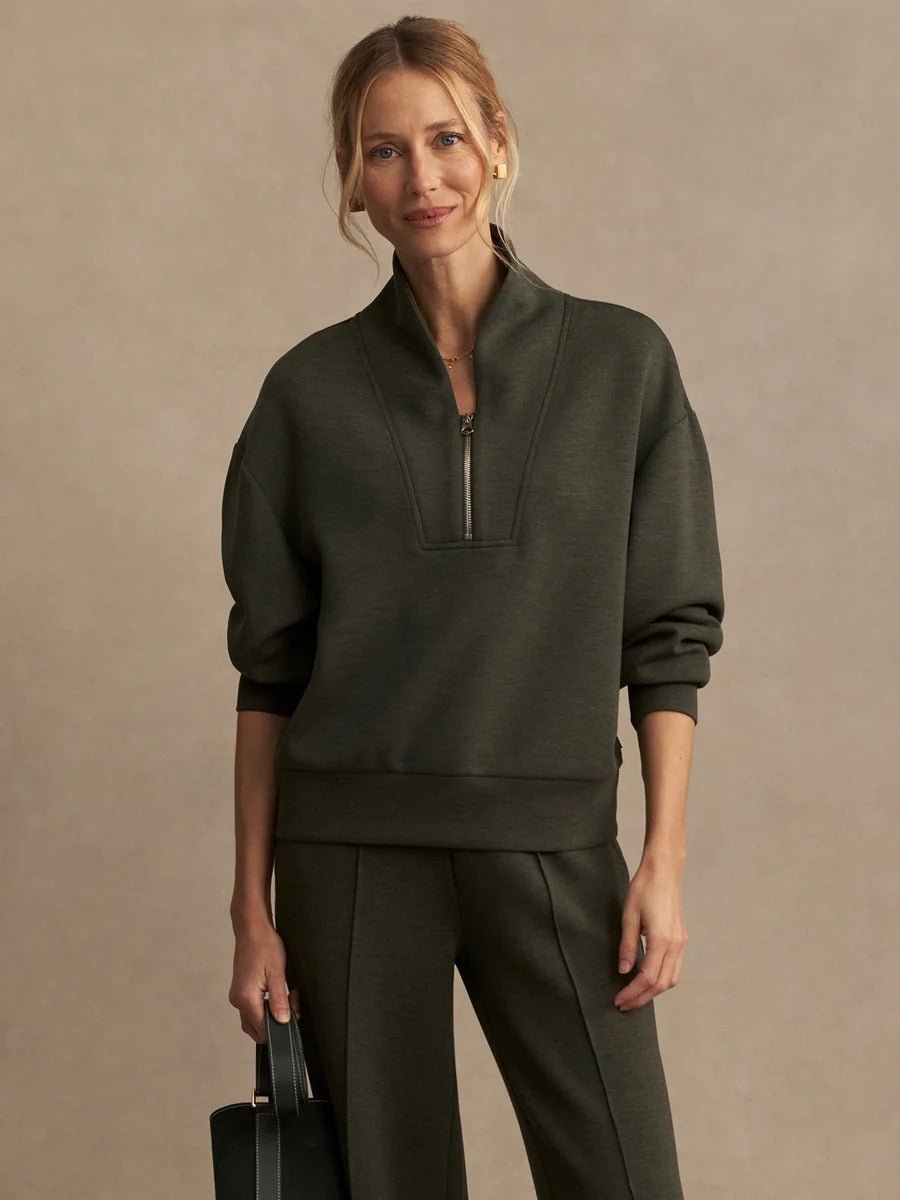 Young Ideas & Henmores -Davidson Half Zip Sweat -Olive Marl -XS