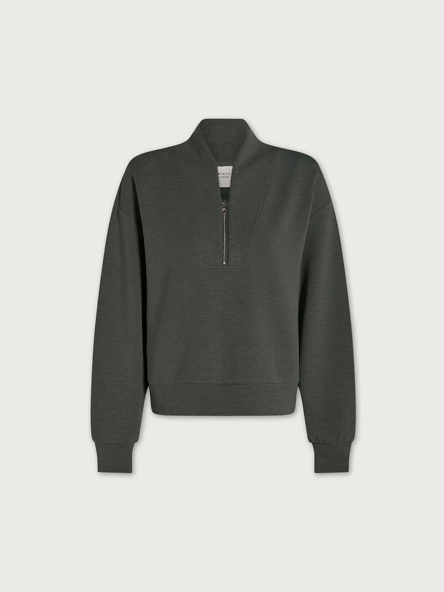 Young Ideas & Henmores -Davidson Half Zip Sweat -Olive Marl -XS