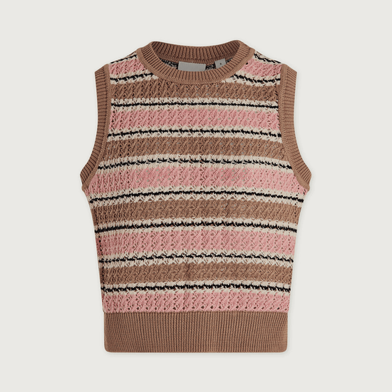 Young Ideas/Henmores - Deeley Stripe Stitch Knitted Tank - Warm Taupe / Mellow Rose - XS