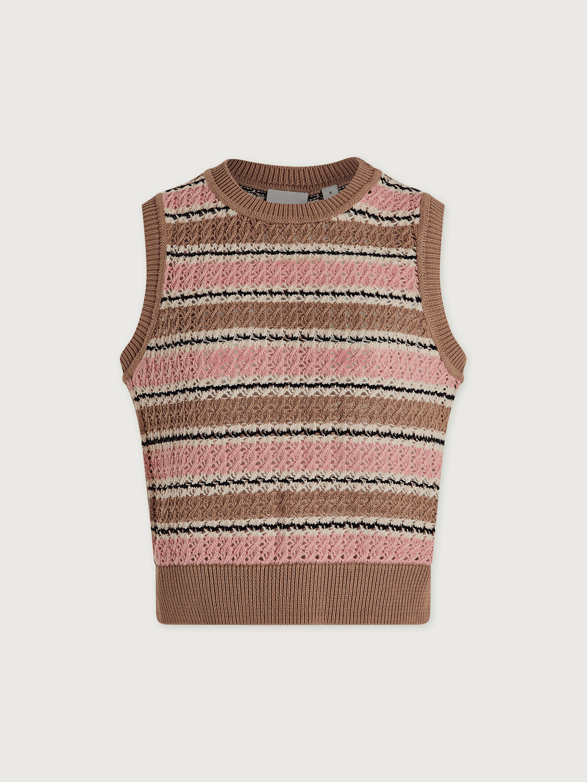 Young Ideas/Henmores - Deeley Stripe Stitch Knitted Tank - Warm Taupe / Mellow Rose - XS