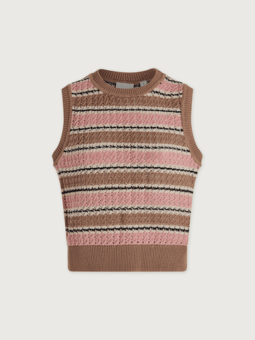 Young Ideas/Henmores - Deeley Stripe Stitch Knitted Tank - Warm Taupe / Mellow Rose - XS