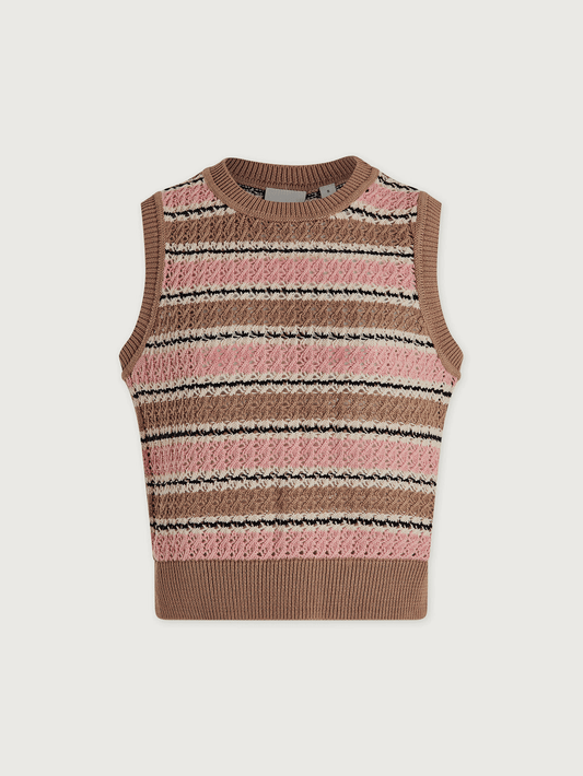 Young Ideas/Henmores - Deeley Stripe Stitch Knitted Tank - Warm Taupe / Mellow Rose - XS