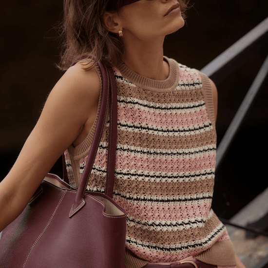 Young Ideas/Henmores - Deeley Stripe Stitch Knitted Tank - Warm Taupe / Mellow Rose - XS
