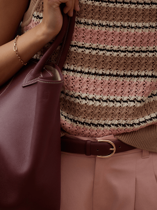 Young Ideas/Henmores - Deeley Stripe Stitch Knitted Tank - Warm Taupe / Mellow Rose - XS