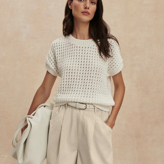 Young Ideas & Henmores - Denny Short Sleeve Knitted Jumper - Snow White - XS