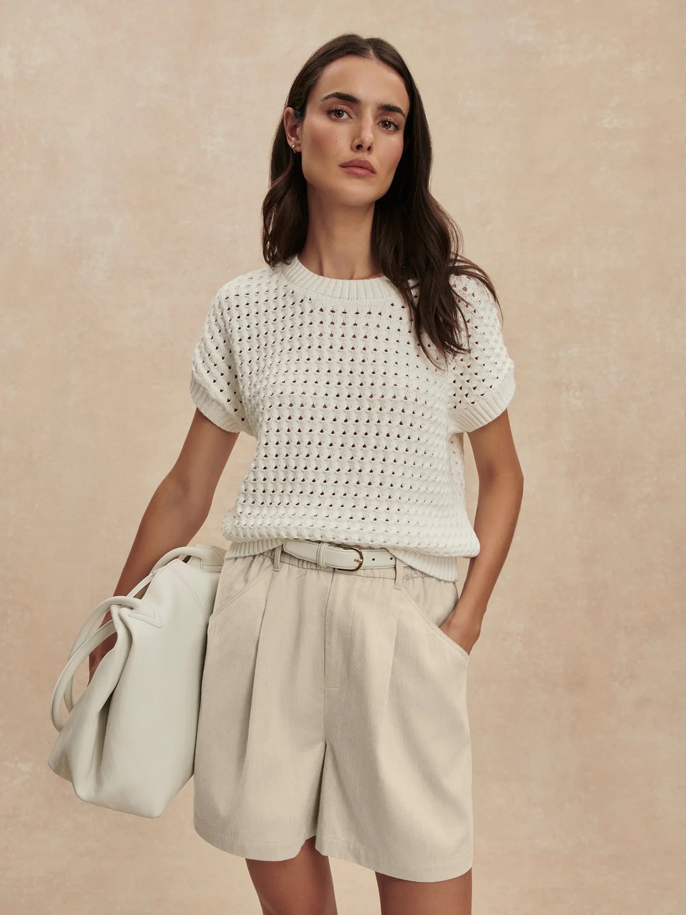 Young Ideas & Henmores - Denny Short Sleeve Knitted Jumper - Snow White - XS