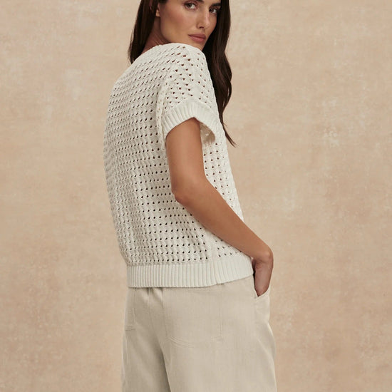 Young Ideas & Henmores - Denny Short Sleeve Knitted Jumper - Snow White - XS