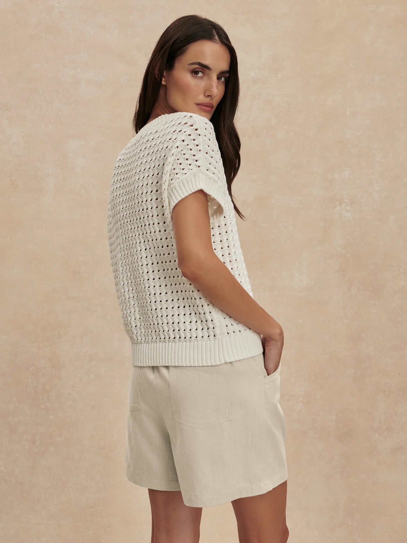 Young Ideas & Henmores - Denny Short Sleeve Knitted Jumper - Snow White - XS