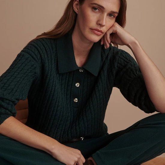 Young Ideas & Henmores -Dottie Polo Knit Sweater -Ponderosa Pine -XS