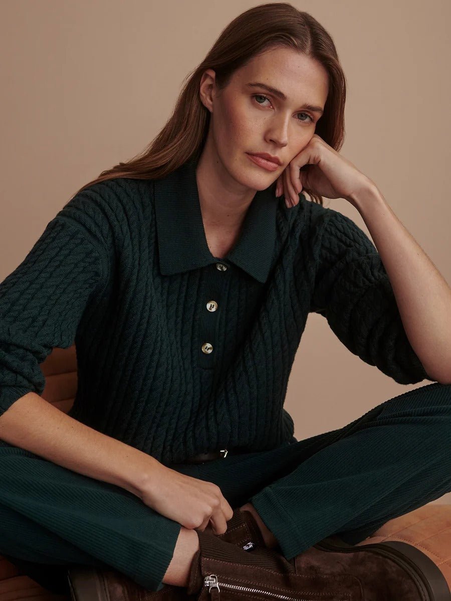Young Ideas & Henmores -Dottie Polo Knit Sweater -Ponderosa Pine -XS