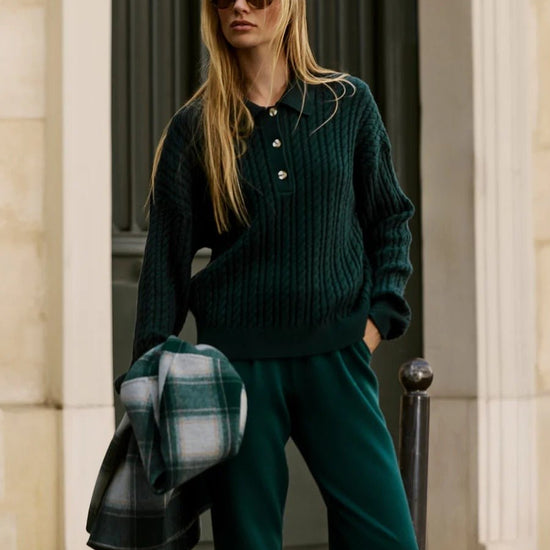 Young Ideas & Henmores -Dottie Polo Knit Sweater -Ponderosa Pine -XS