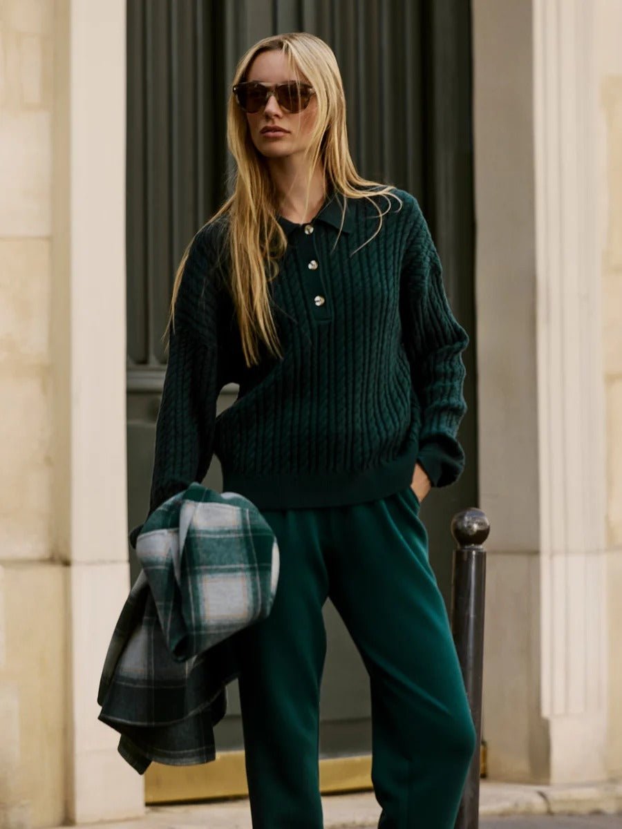 Young Ideas & Henmores -Dottie Polo Knit Sweater -Ponderosa Pine -XS