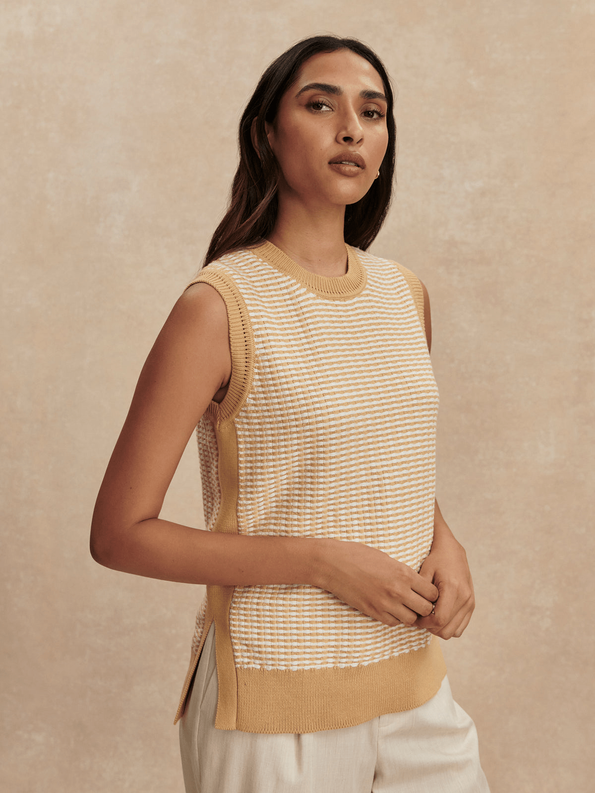 Young Ideas/Henmores - Elis Knitted Sleeveless Tank - New Wheat - XS