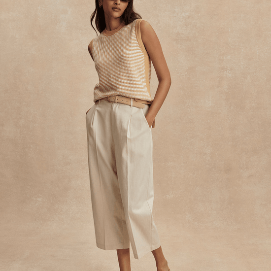 Young Ideas/Henmores - Ellison Cropped Wide Leg 24 Trousers - Birch Marl - XS