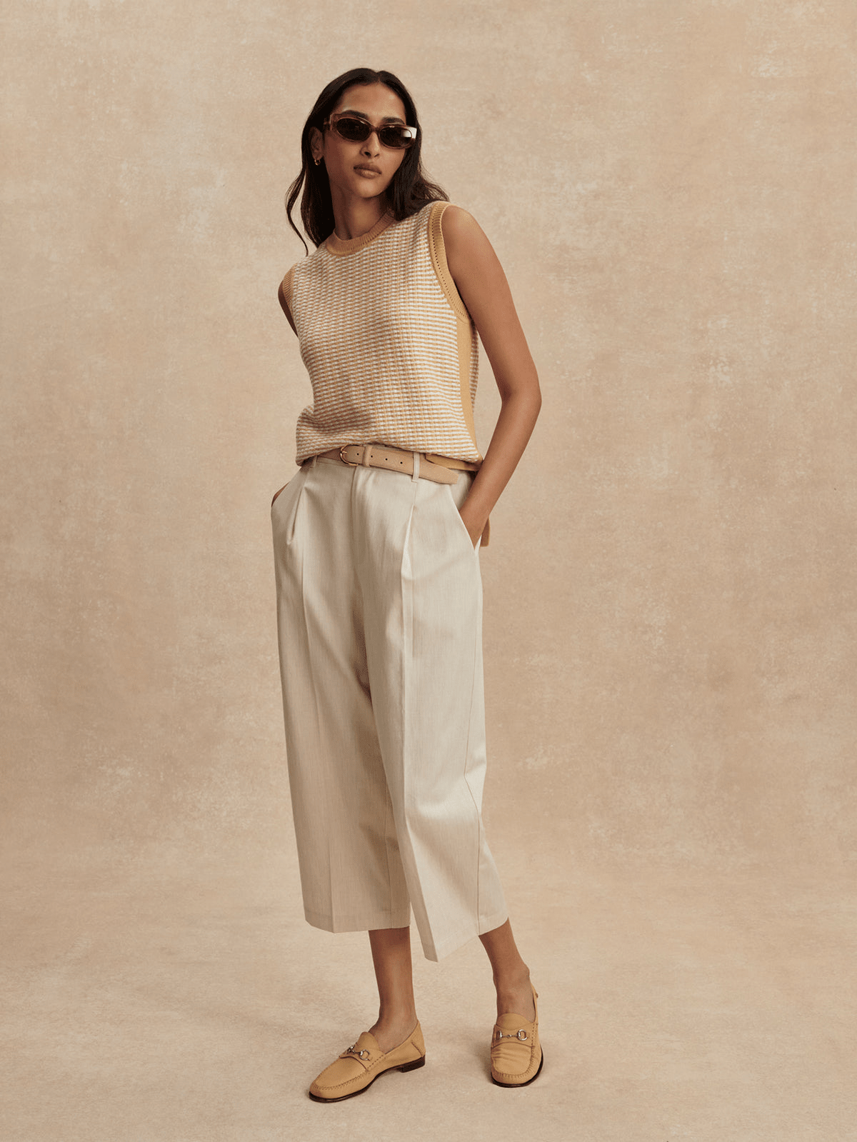 Young Ideas/Henmores - Ellison Cropped Wide Leg 24 Trousers - Birch Marl - XS