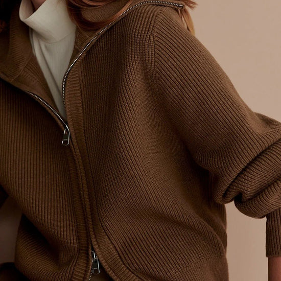 Young Ideas & Henmores -Enrico Zip Through Knit Jacket -Teak Olive -XS