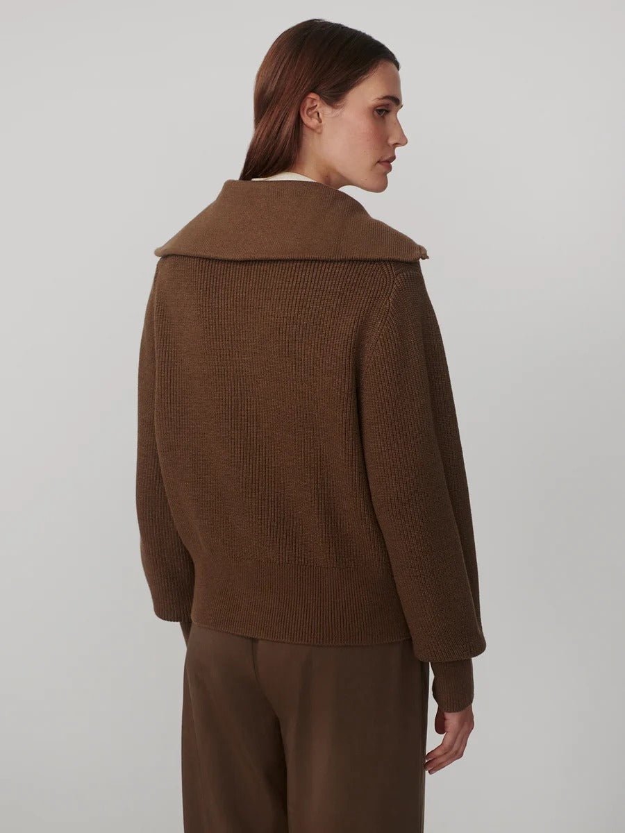 Young Ideas & Henmores -Enrico Zip Through Knit Jacket -Teak Olive -XS