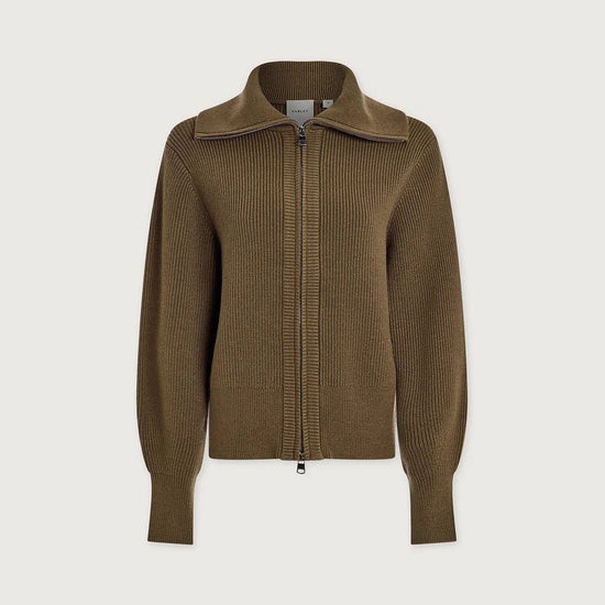 Young Ideas & Henmores -Enrico Zip Through Knit Jacket -Teak Olive -XS