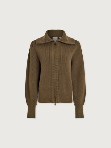 Young Ideas & Henmores -Enrico Zip Through Knit Jacket -Teak Olive -XS