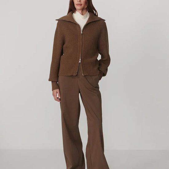 Young Ideas & Henmores -Enrico Zip Through Knit Jacket -Teak Olive -XS