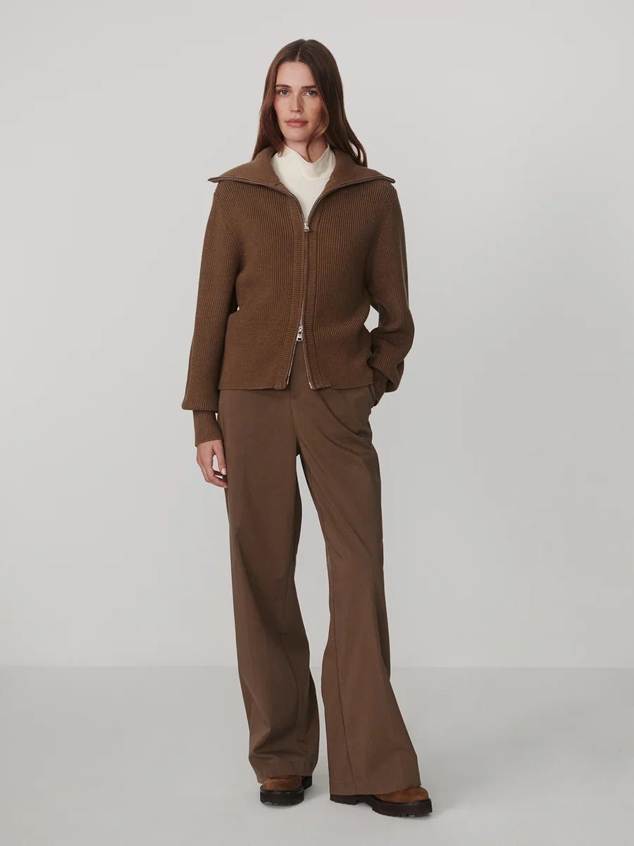 Young Ideas & Henmores -Enrico Zip Through Knit Jacket -Teak Olive -XS