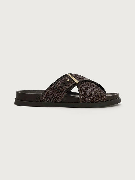 Young Ideas & Henmores - Esla Textured Cross Slide Sandal - Ebony Brown - 4