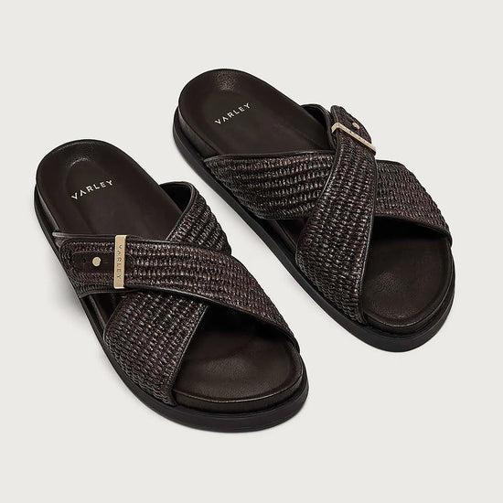 Young Ideas & Henmores - Esla Textured Cross Slide Sandal - Ebony Brown - 4