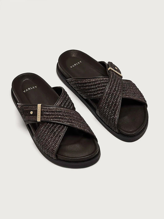 Young Ideas & Henmores - Esla Textured Cross Slide Sandal - Ebony Brown - 4