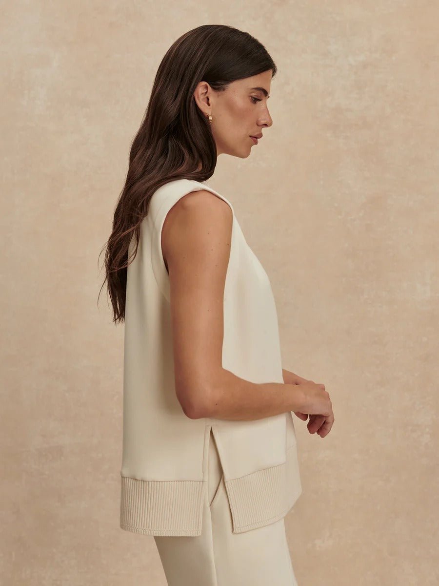 Young Ideas & Henmores - Freida Oversized V Neck Sleeveless Tank - Pristine - XS