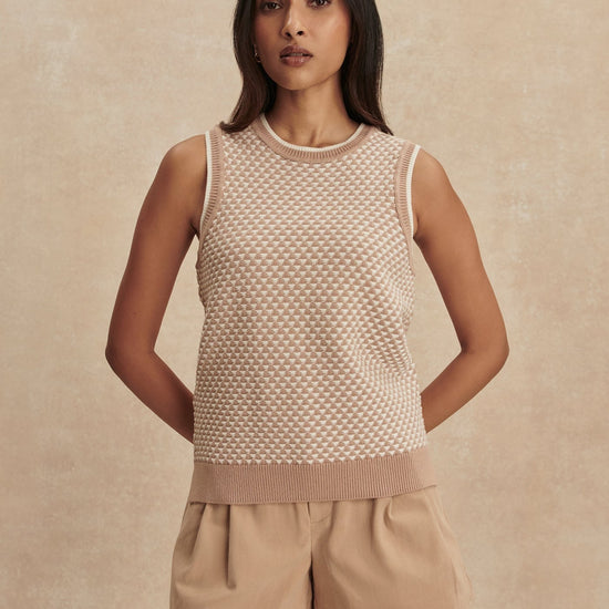 Young Ideas/Henmores - Jenson Stitch Knitted Sleeveless Tank - Light Taupe - XS