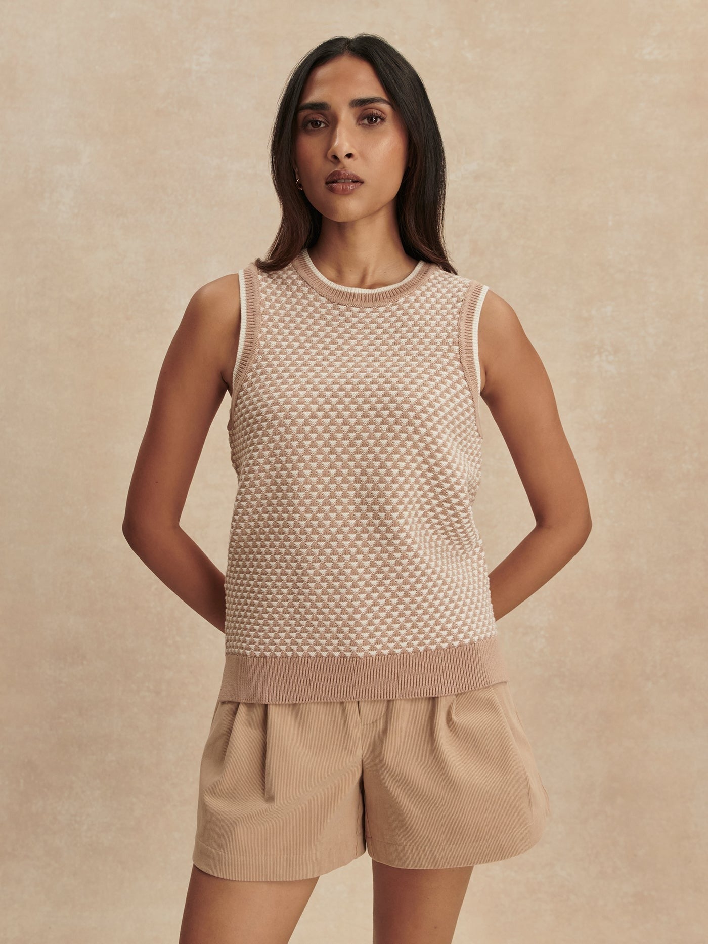 Young Ideas/Henmores - Jenson Stitch Knitted Sleeveless Tank - Light Taupe - XS